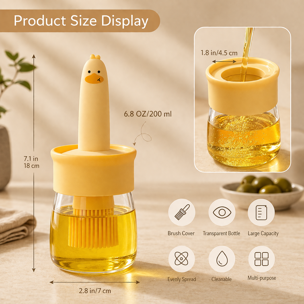 Smart Oil Dispenser Bottle with Silicone Brush (Leakproof & Mess-Free)